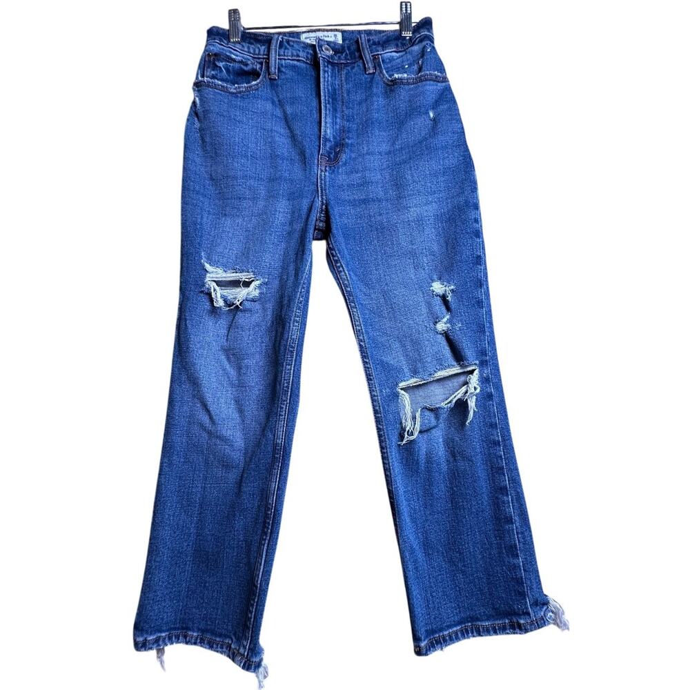 Abercrombie Curve Love Ultra High Rise Ankle Straight Jeans 26S Distressed‎
